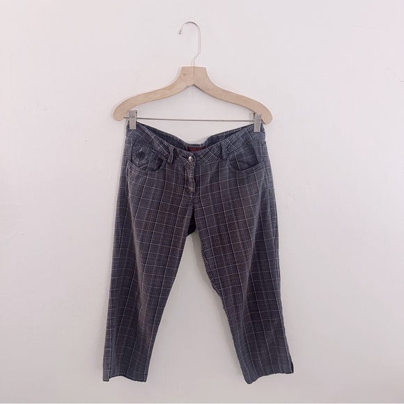 Vintage Y2K Bohemian Army Plaid Capris 2000s Pants Cropped Low Rise - Picture 3 of 7